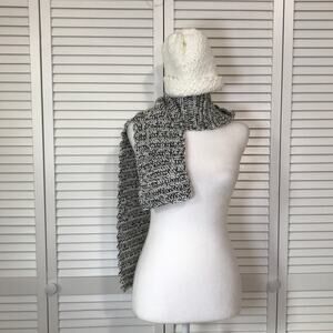 NWT Handmade Crocheted White Black Textured Adult Beanie Scarf 53”